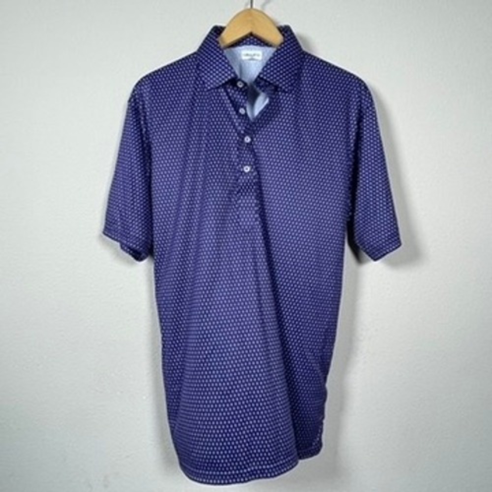 Collars & Co Dress Collar Polo Mens L Purple Geometric Micro Print Golf Shirt